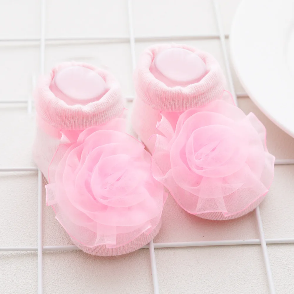 Pink Ankle Socks Flower  Meias Socks Kids Ankle 3D Girls Lace