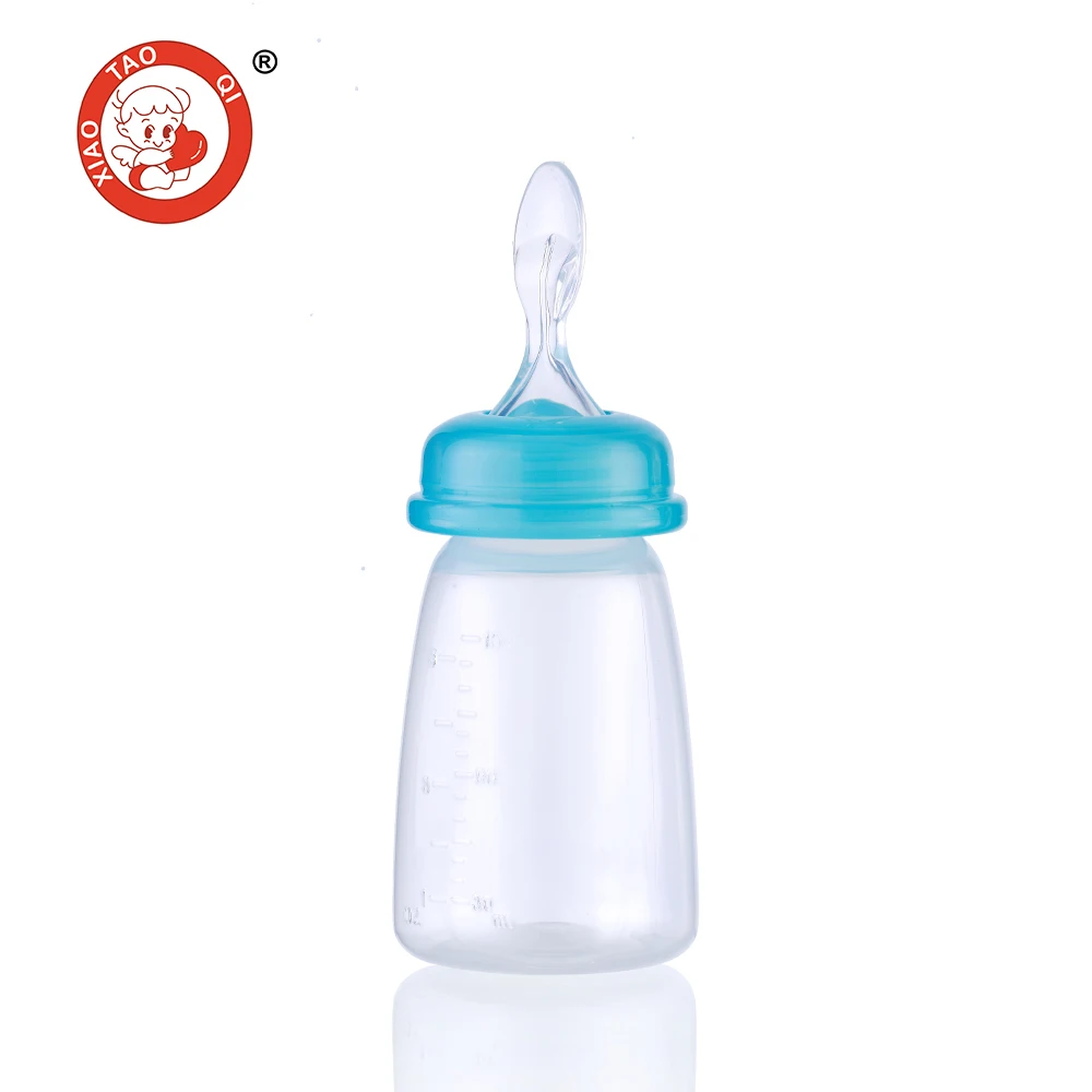 BPA Free Low MOQ Food Grade Feeder Plastic Kid Silicone Rice Paste Squeeze Baby Feeding Bottle With Spoon