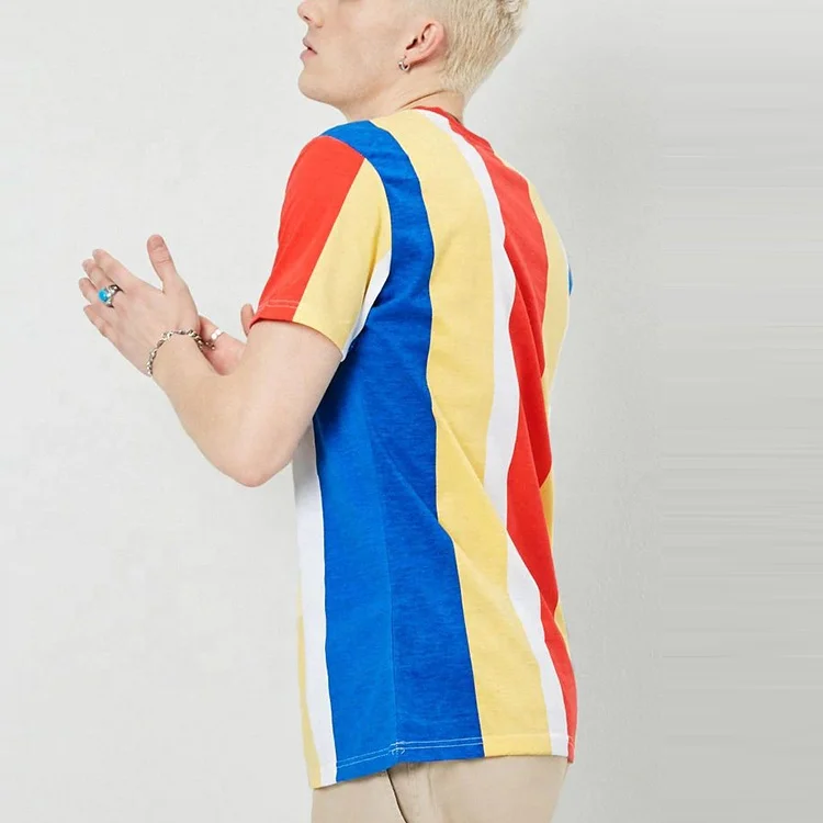 t shirt men crew neck short sleeves color block t shirts in bulk with multicolor stripes