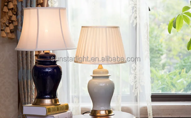 Modern Chinese Ceramic Table Lamp With Antique Brass Base Hand Painted Table Lamp For Living Room Table Light