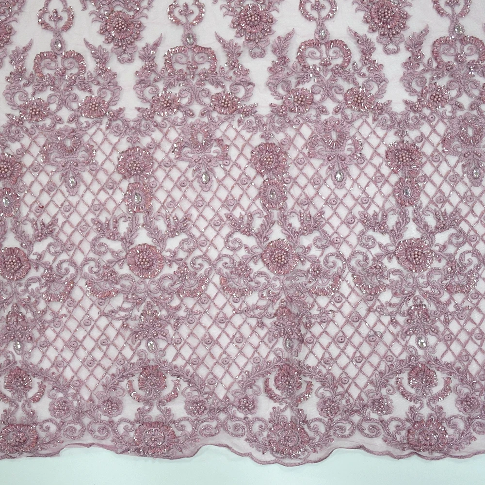 new product onion african lace fabrics crystal beaded fabric tulle lace fabrics for party HY0937-8