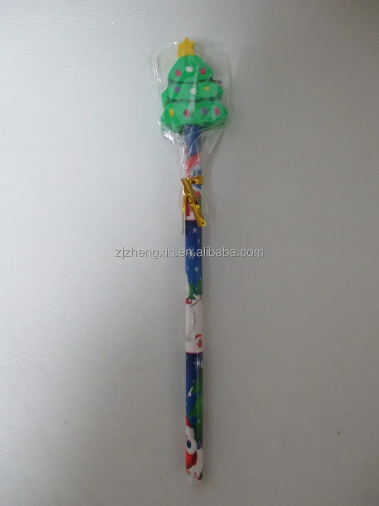 
customs christmas Colored fancy pencil with cartoon animal eraser toppers 