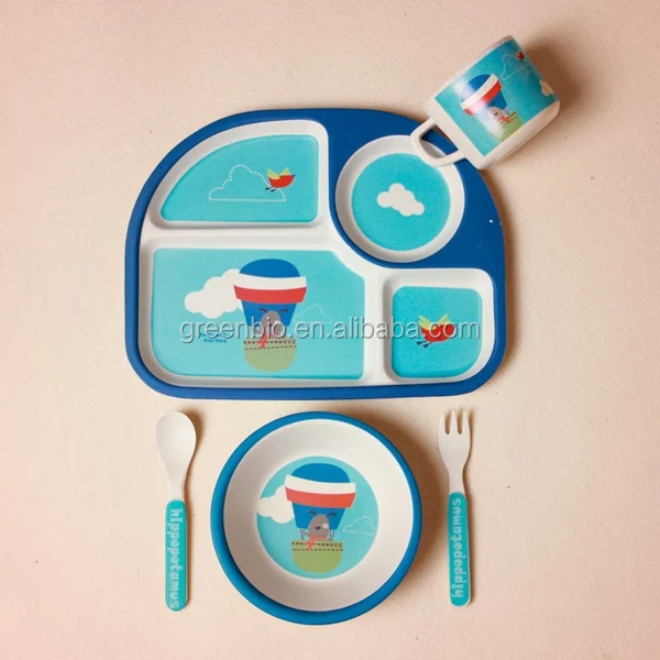 2017 hot sale natural color bamboo fiber Strawberry shape kids plate/tableware Set