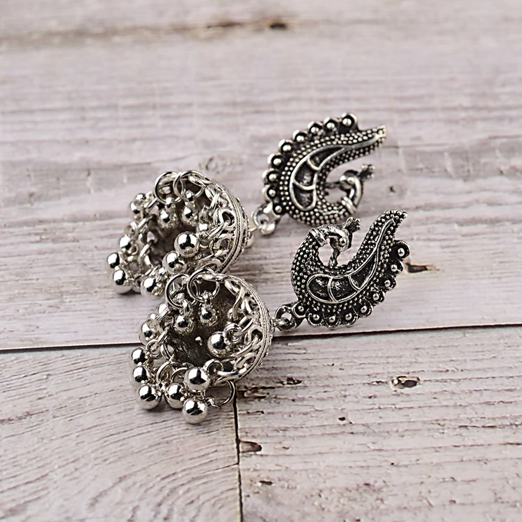 Fashion Gold Peacock Design Earrings Metal Antique Gold Plating Indian Jhumka Earring Jewelry