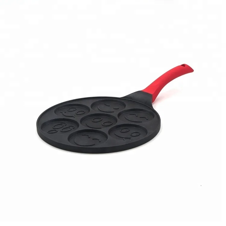7-Smiley-Face 26 см круглая сковорода для жарки блинов, газовая плита, алюминиевая сковорода для жарки яиц с силиконовой ручкой