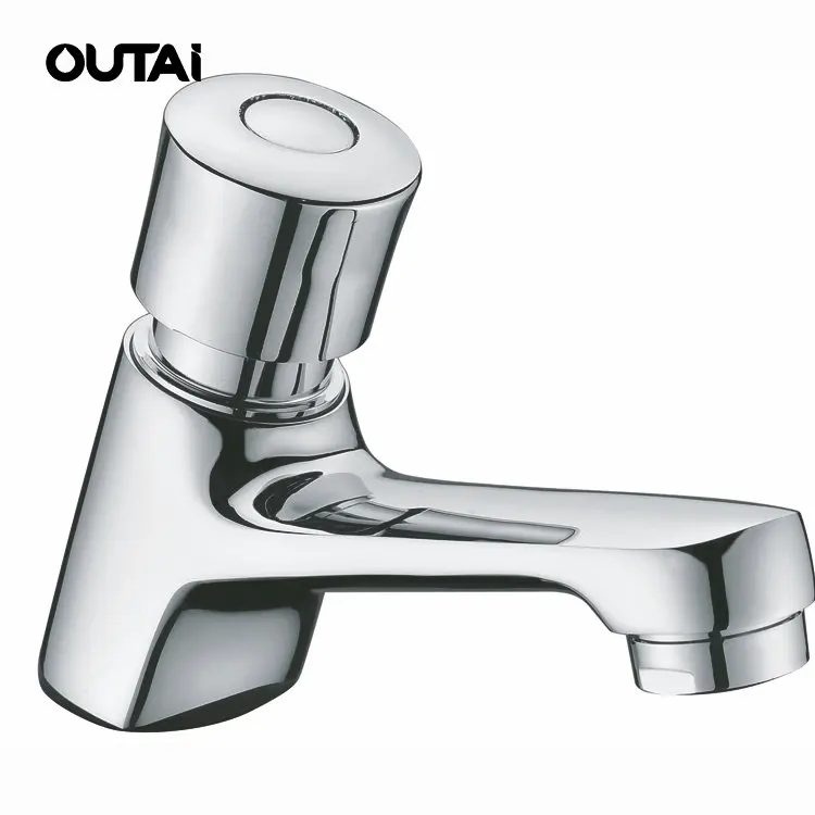 Outdoor public wash basin brass tap time delay self-closing push button faucet