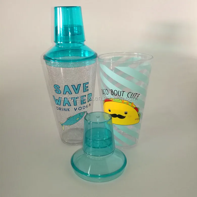 Personalized 360/450 ML Pink Transparent Plastic Acrylic Cocktail Shaker for bar