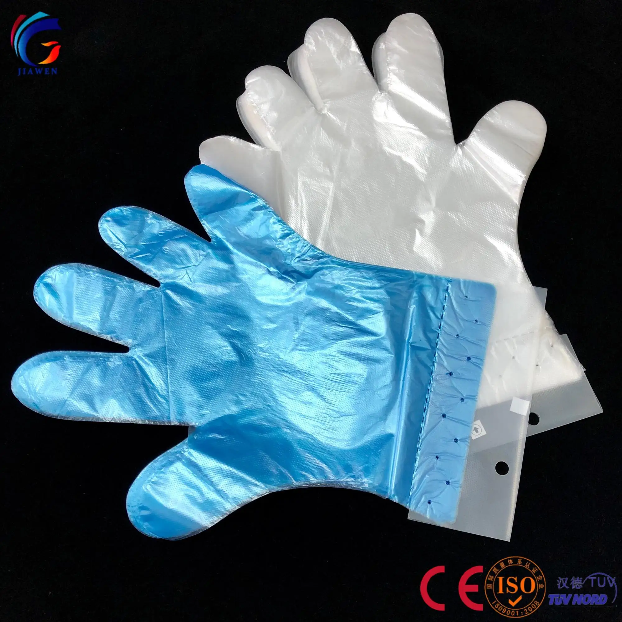 Anti-Slip Design Carefully Tested PE disposable plastic gloves with head card hang tag blocked gloves for easy use