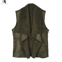 CHOIES Faux Suede Leather Fleeced Fall Waistcoat 2016 Women Loose Casual Drape Open Front Waterfall Vest Coat 3 Colors