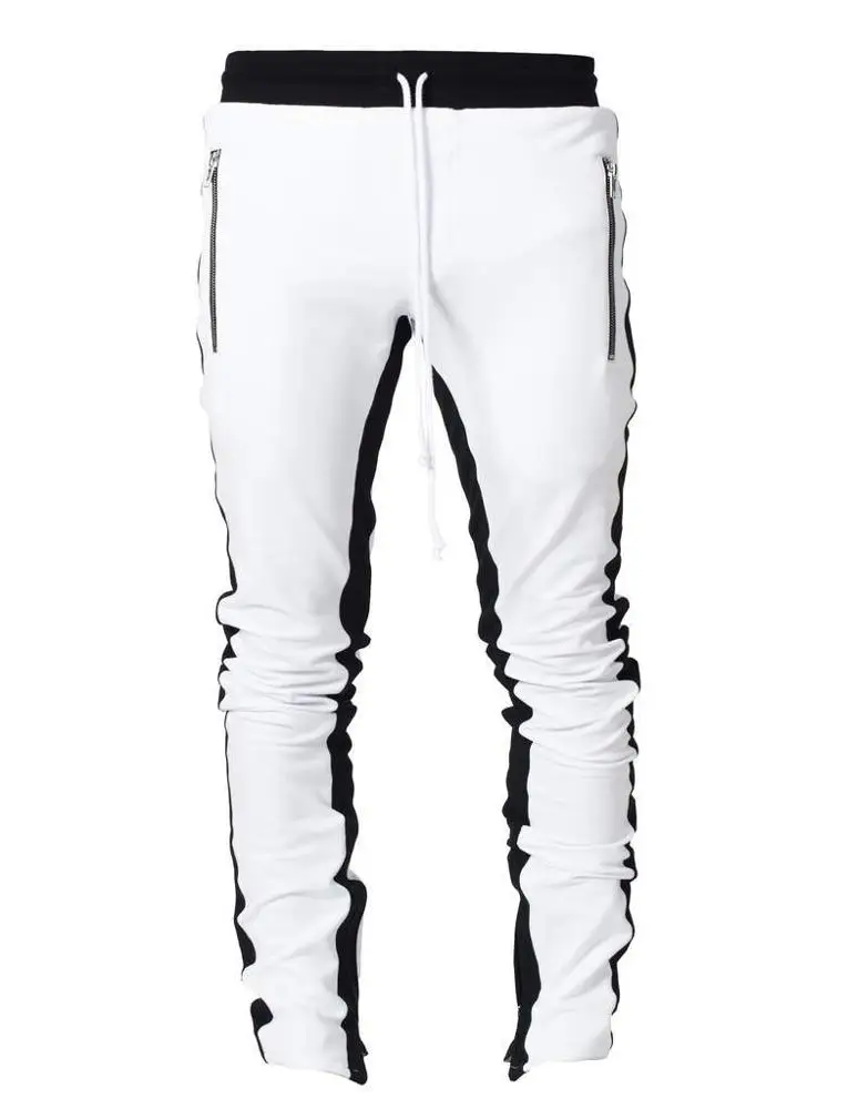 Custom Color Block French Terry Drawstring Jogging Pants Men Wholesale Mens With Zipper Track Pants