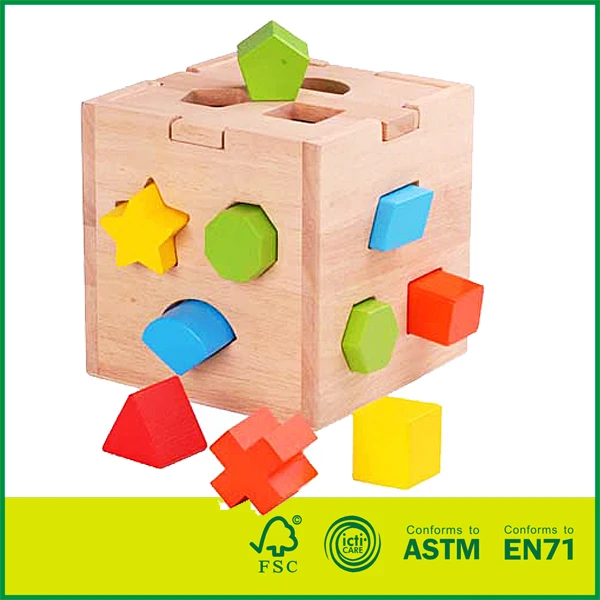 Wood educational game toy 6 sides learning sorting cube for baby sorting cube