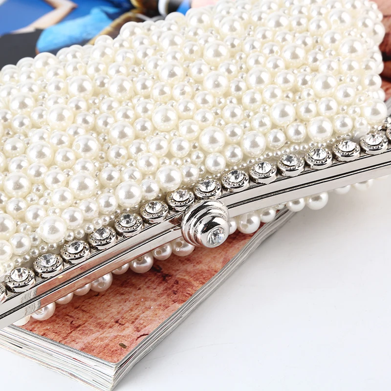 Factory direct wholesale brand new two-sided pearl elegant  handmade beaded evening clutches for lady party banquet wedding prom