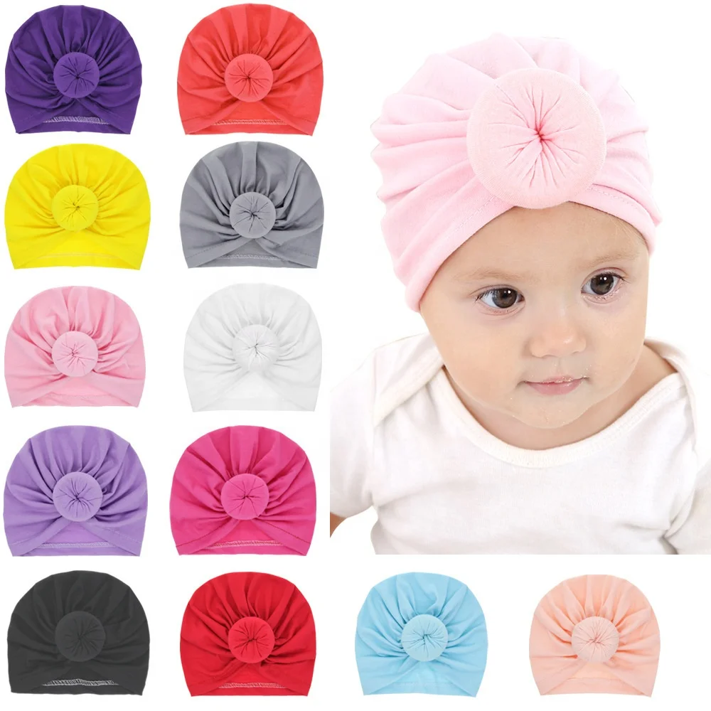 Cute New Design Newborn Baby Hat Cotton Beanie Cap Baby Turban Headband Hat Bun Hairband