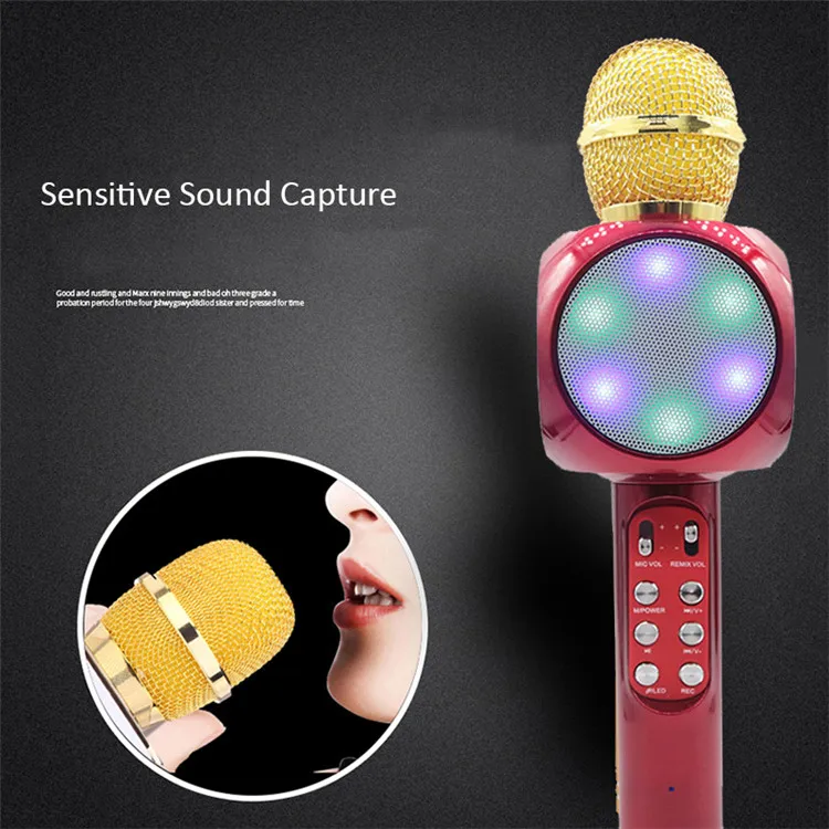 Wireless Microphone Karaoke Portable Disco Light LED Loud Speaker Singing Machine For Kids iPhone Android Smartphone