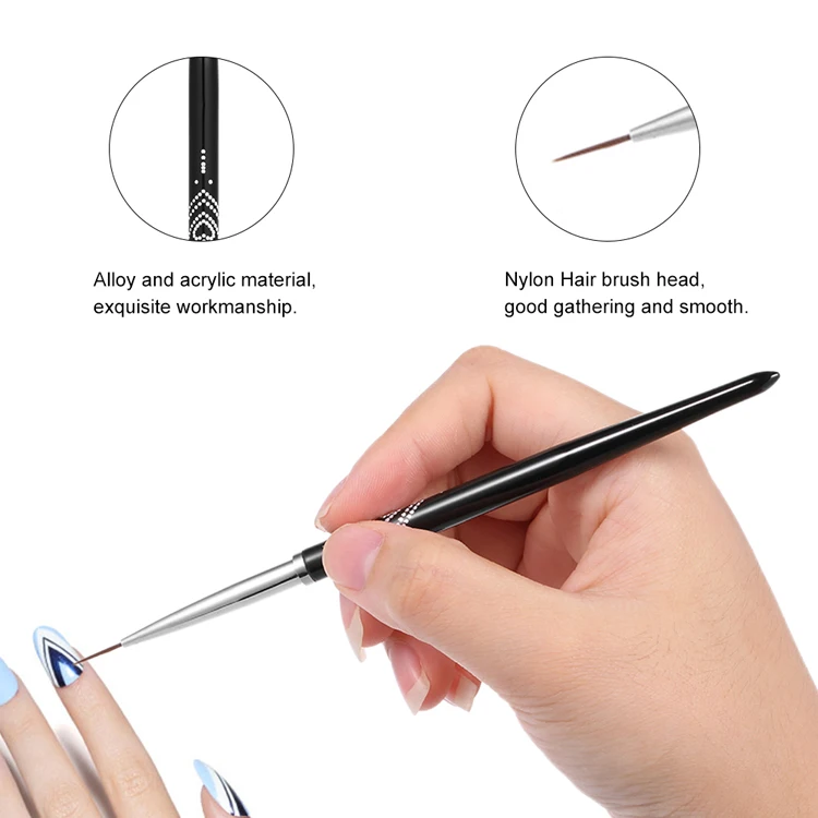 Black Metal Handle With Heart Shape Extra Fine Thin Nail Art Drawing Manicure Pen Stripe Nail Liner Brush with Cap