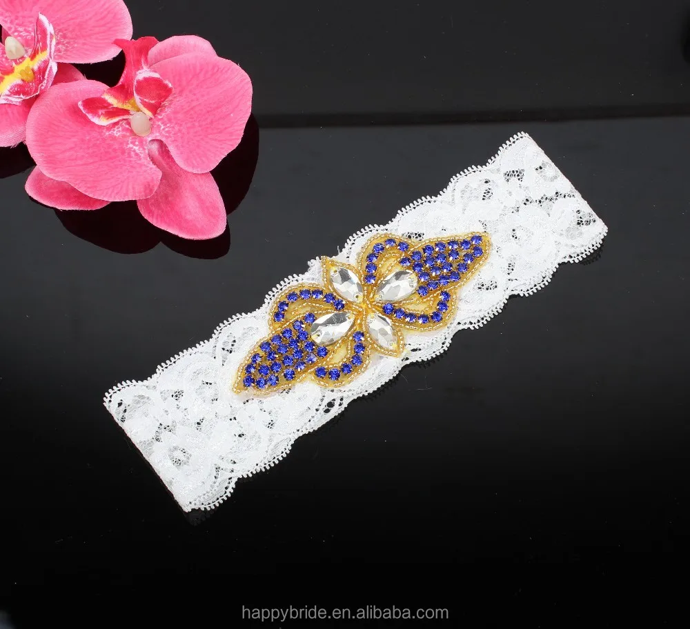 LOWOSAIWOR Fashion Clear Rhinestones Applique Stretched Lace Wedding Garter Handmade HT00026