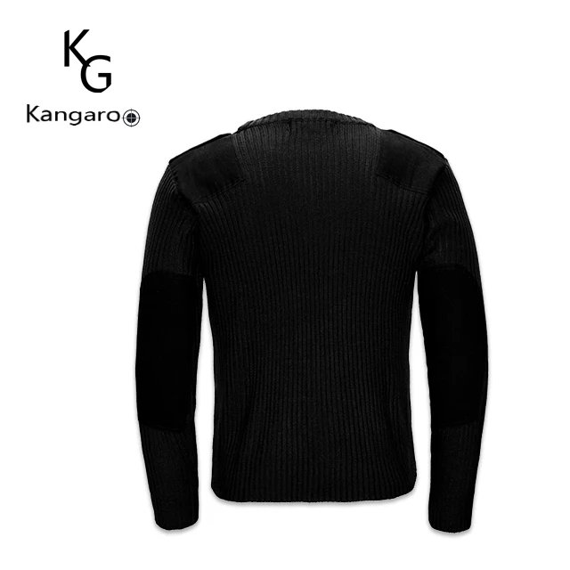 Elbow shoulder patched crew Neck Wool knitted guard service Sweater