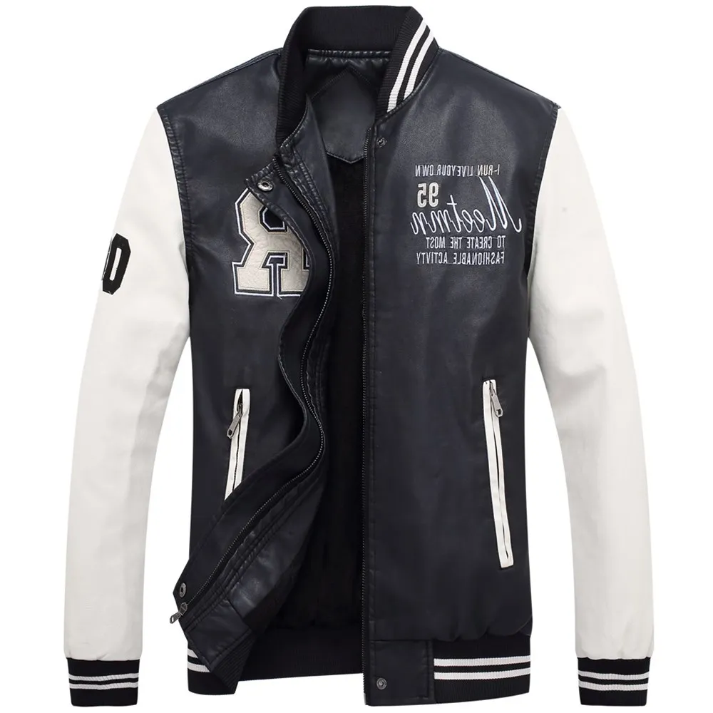 
Wholesale custom Winter Motorcycle PU Leather Long Sleeves Letter baseball varisty Jacket 