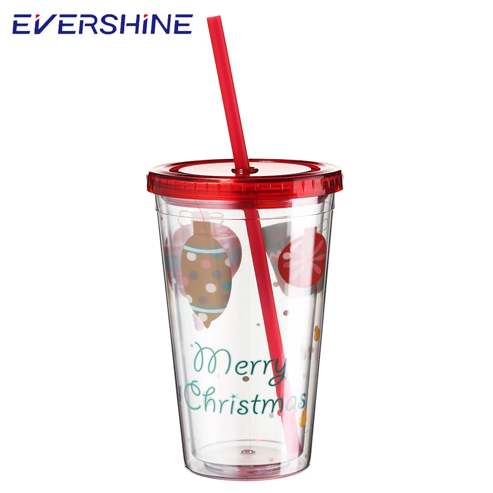 Promotional eco friendly wine coffee clear reusable custom 16oz glitter tumbler cups double wall plastic tumbler with straw