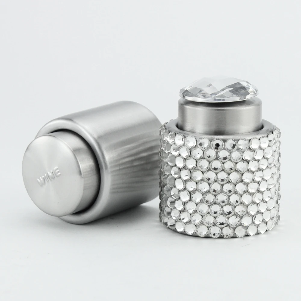 Crystal Red pink black blue Stainless Steel Vacuum Sealed Wine Bottle Stopper