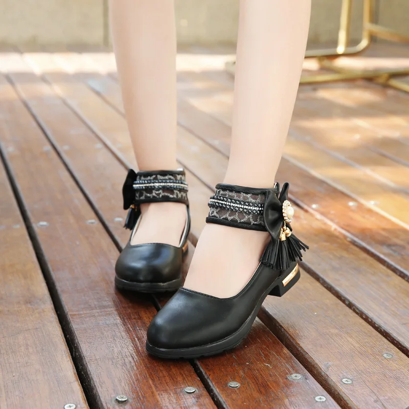 or10886h Spring autumn new model children shoes girls kids little high heel leather shoes