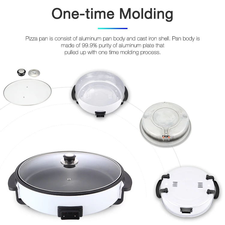 aluminum die-casting round electric roasting pizza pan with full glass lid