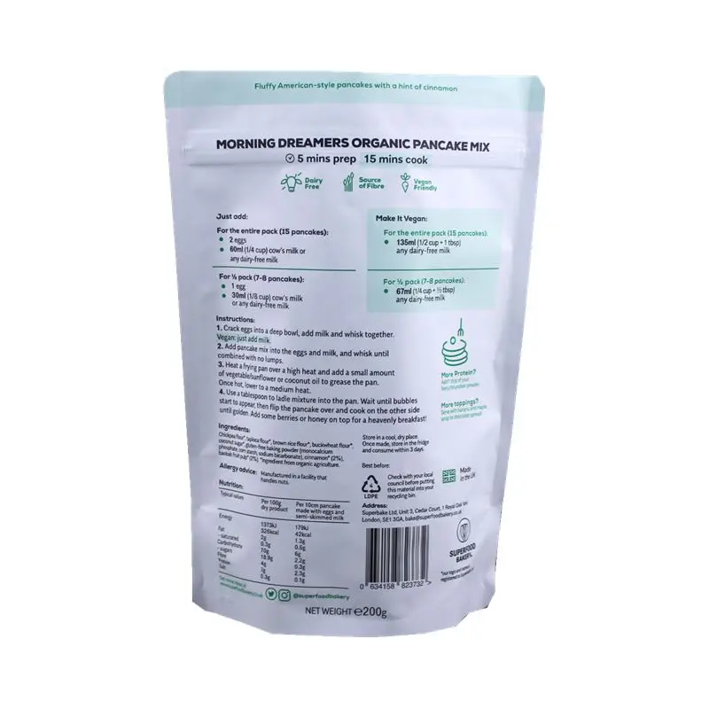 Aluminum foil packaging bag for organic pancake mix/Professional custom reusable baby food pouch