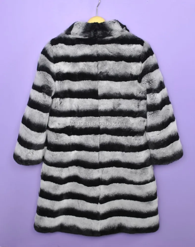 YR441 Classic Chinchilla Dyed Luxury Genuine Rex rabbit Fur long Winter coat