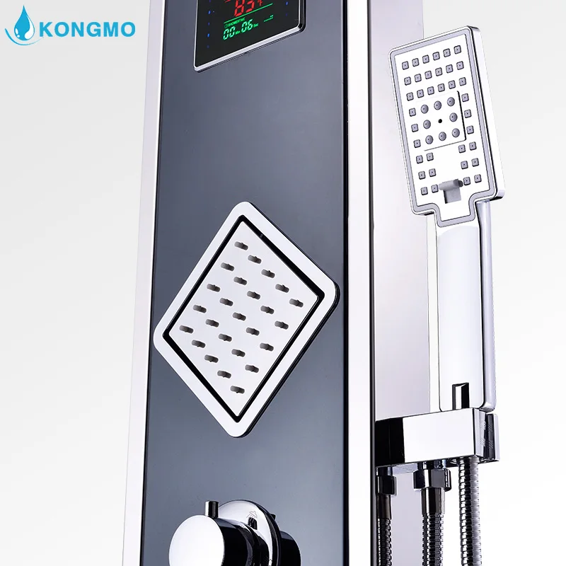 LED Bathroom Shower Panel Multi-Function 304 Stainless Steel Wall Mounted Cold And Hot Water Amazon Hot Sales Matt Black 8006