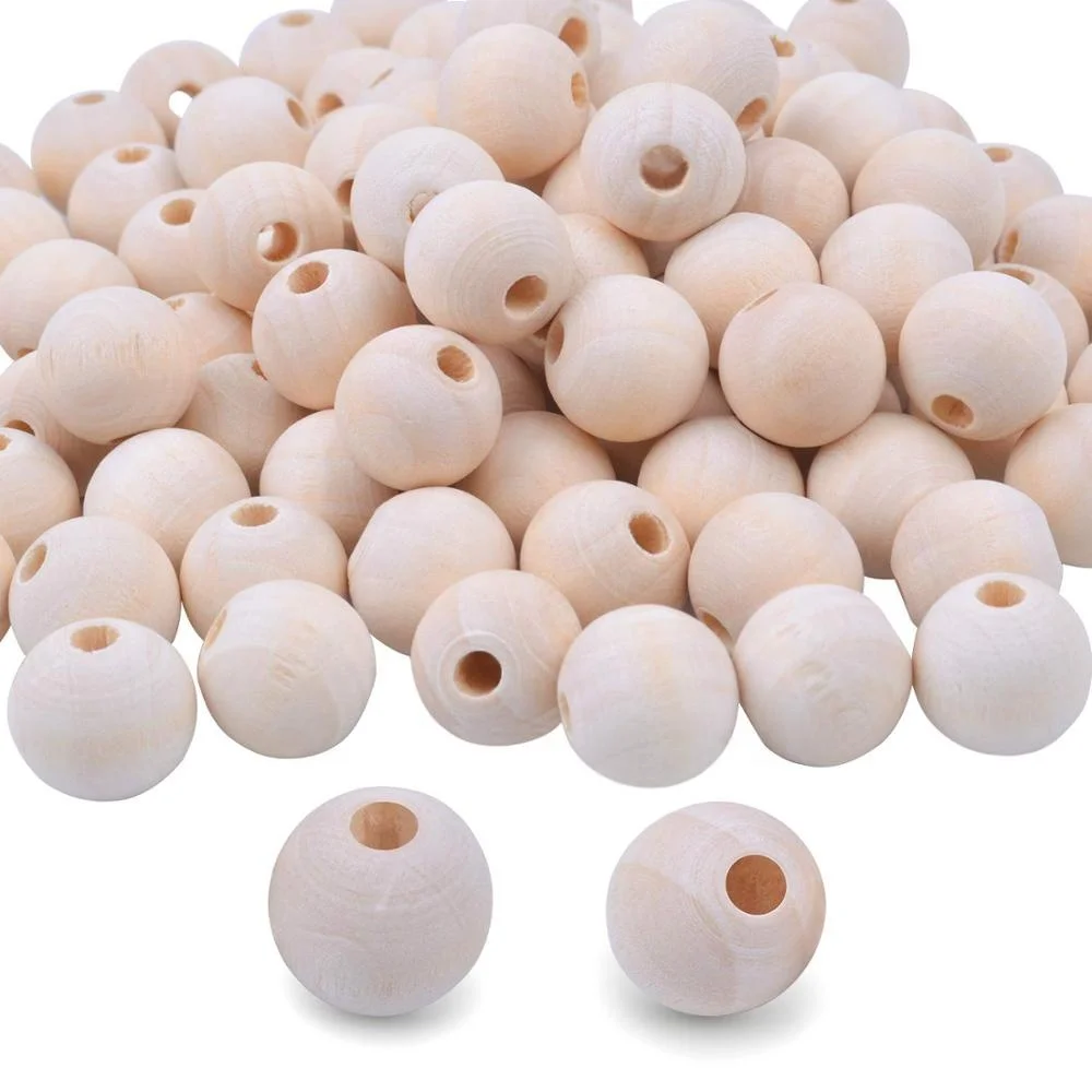 100pcs 16mm Natural Color Round Ball Wood Spacer Beads Jewelry Findings Charms