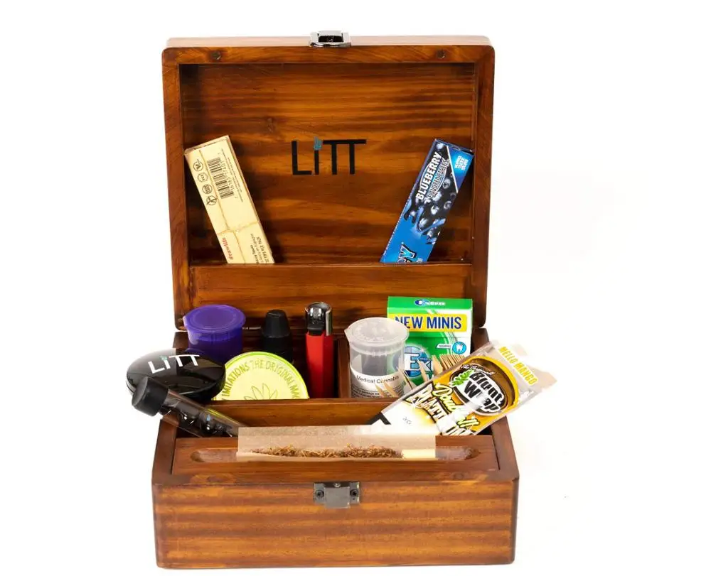 Custom Rustic Torched Wood Smoking Storage Box For  Wooden Stash Tobacco Herbal Box