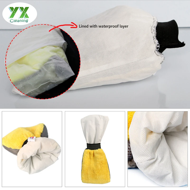 Microfiber wash mitt and care sponge pad car cleaning set