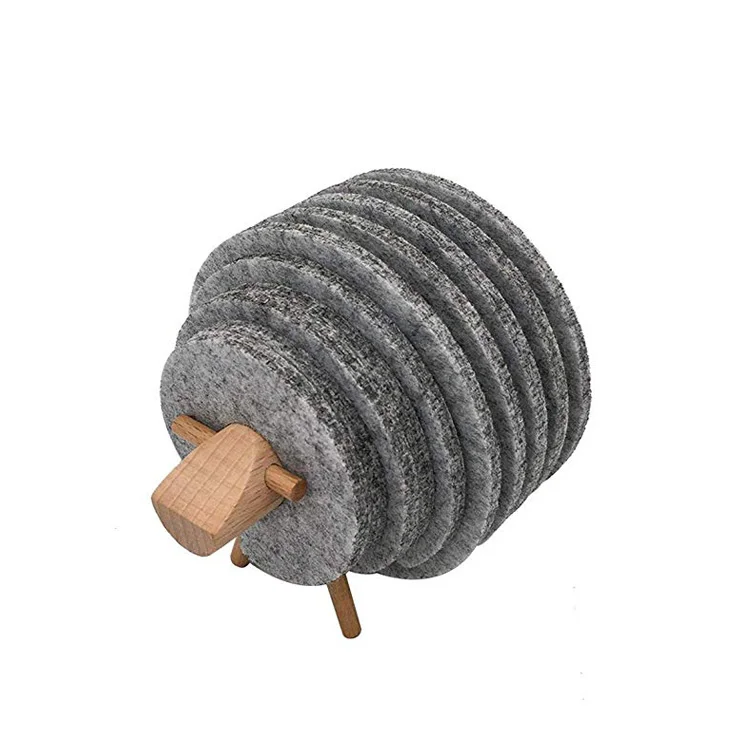 Custom High Quality  Handmade Sheep Shape Wood Felt Drink Coasters insulating Round Cup mat