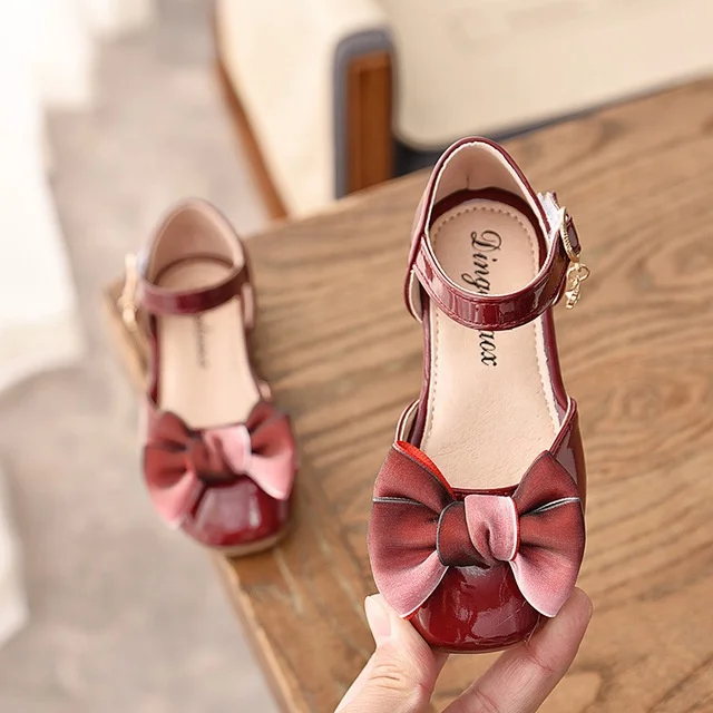 
whole sale girl bows shoes pu Size 21-35 Children Hot Sale Girls Shoes Fashion Princess Bow PU Ballet flats shoes 