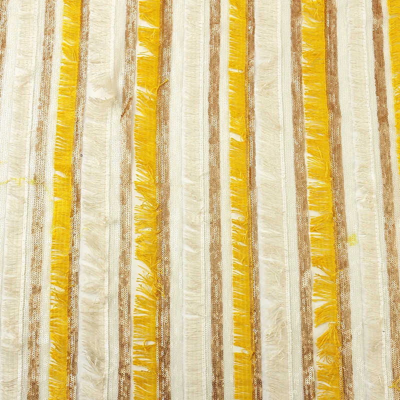 Wholesale fashion new breathable nylon tassel embroidery dress sequin fabric