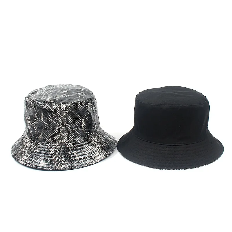 Factory Wholesale Short Brim Bucket Hat Custom Cheap Design Snake Leather Print Fishman Bucket Hat