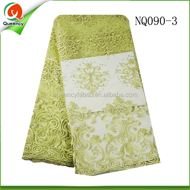 Queency Wholesale Dubai Bridal Lace African French Net Lace Fabric with Pretty Stones