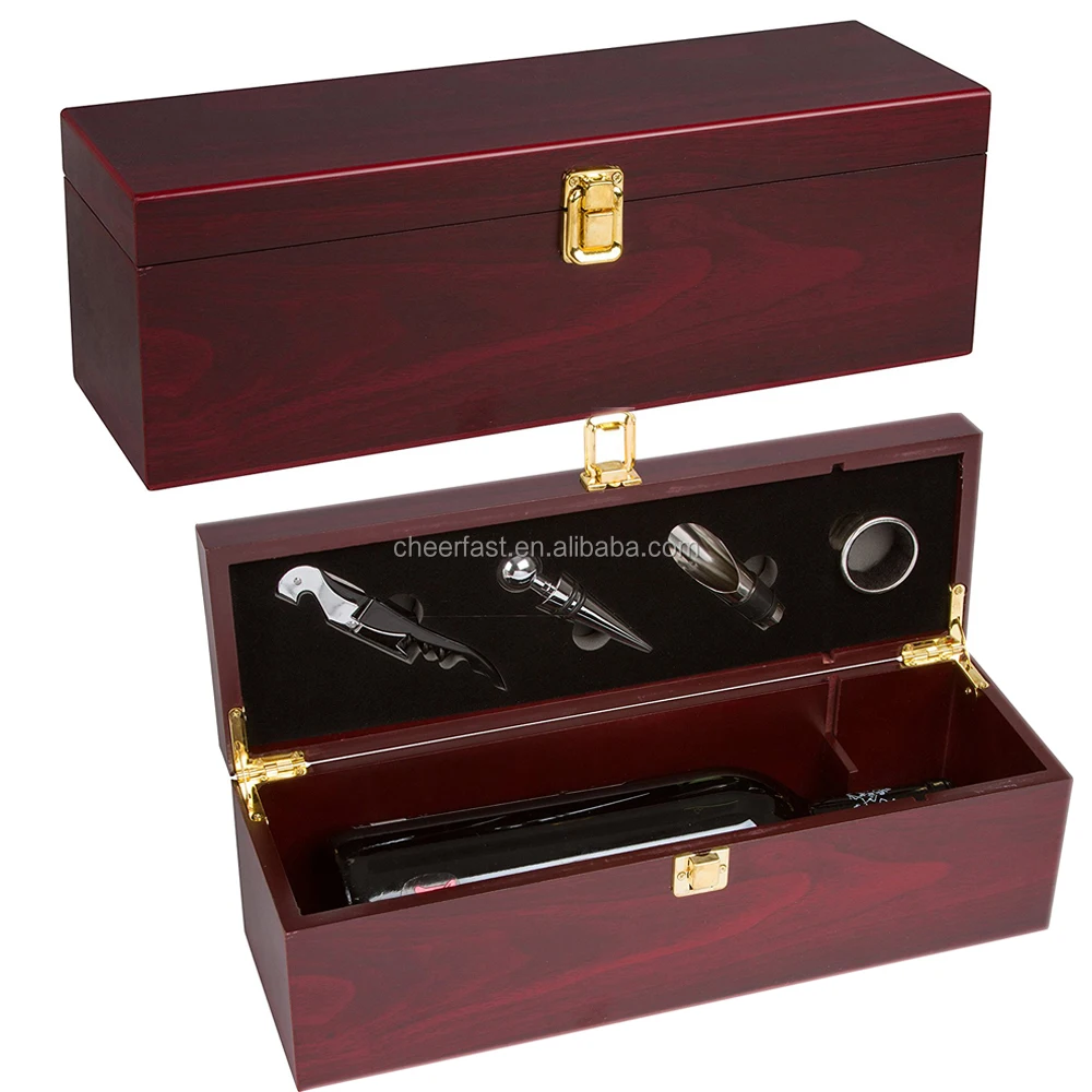 4 accessories Bottle opener corkscrew wood Wine Gift Box Set