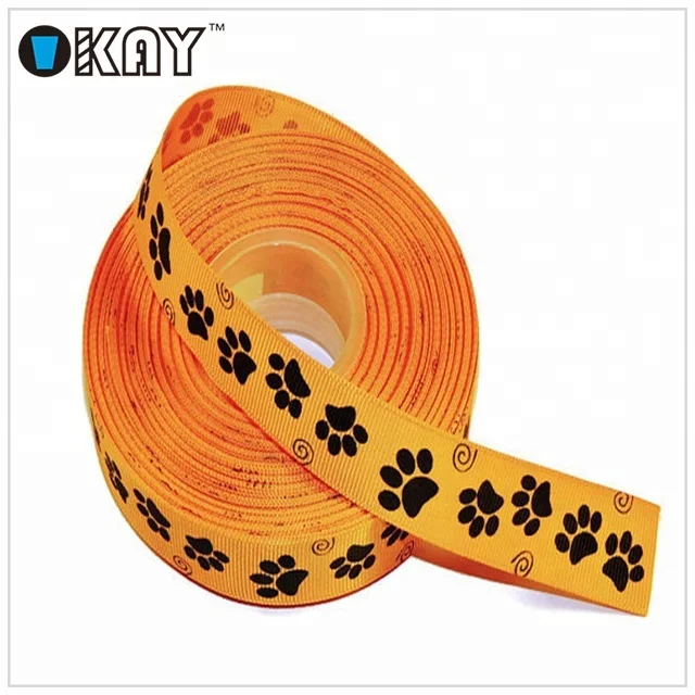 Hot Selling 100% Polyester Dog Paw Printed Grosgrain Ribbon