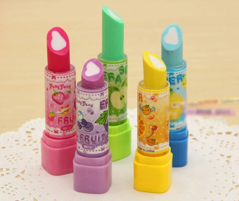 Fashion Kid Cute Lipstick Shaped Rubber Eraser with Fruit Scented for School Back Gift