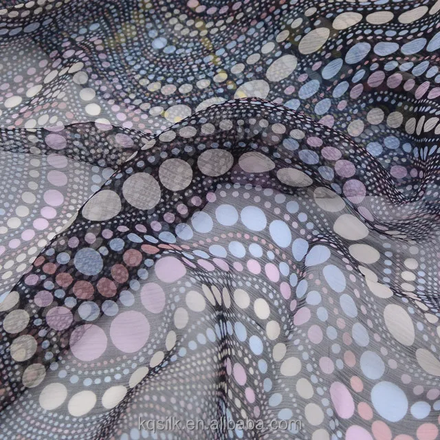Прозрачный 100% шелк тутового шелкопряда с принтом креп-Жоржет/шифоновая ткань с красочными точками