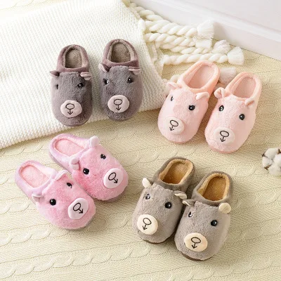 2018 зима новый стиль мультфильм Медведь домашние теплые Нескользящие Детские Тапочки