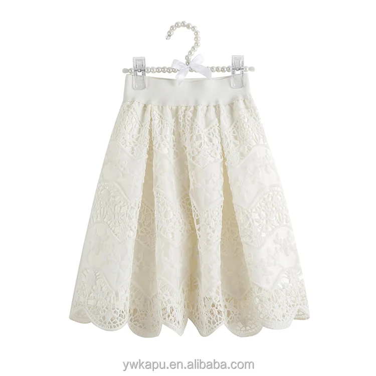 White Lace Pleated Wrap Skirt School Girl Maxi Kids for