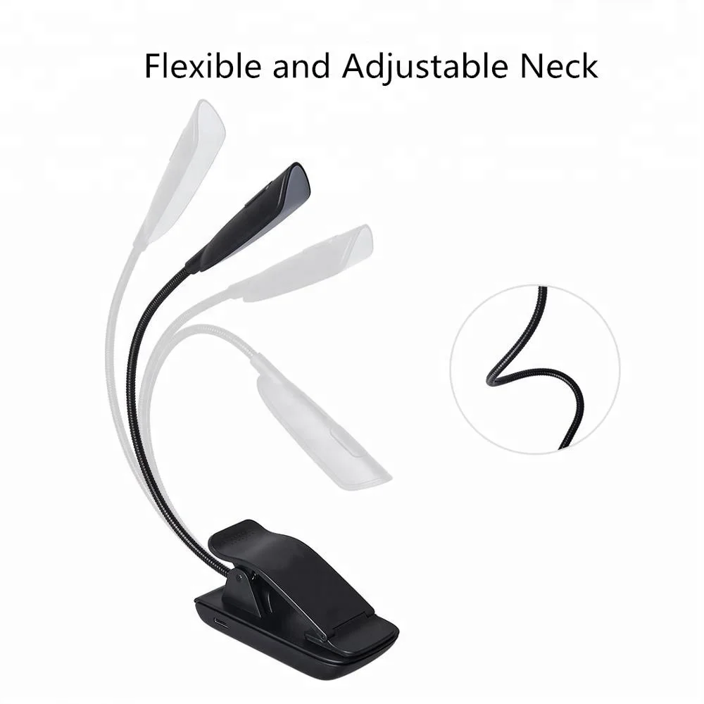 
Rechargeable Book Light Clip on lamp Adjustable Color Temperature up to 33 Hours of Continuous Lighting Time USB cable included 