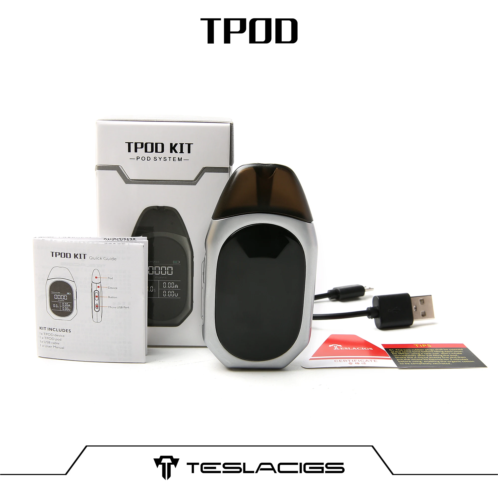 Заводская поставка, электронная сигарета Teslacigs 1.5ohm Pod System, керамическая катушка TPOD Kit Vape Kit