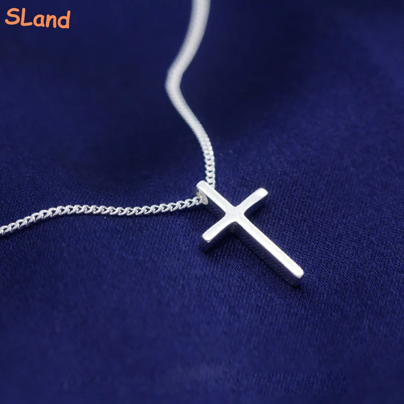 SLand Jewelry Low MOQ wholesale plain polished 925 sterling silver tiny cross pendant necklace with chain for Christian gift