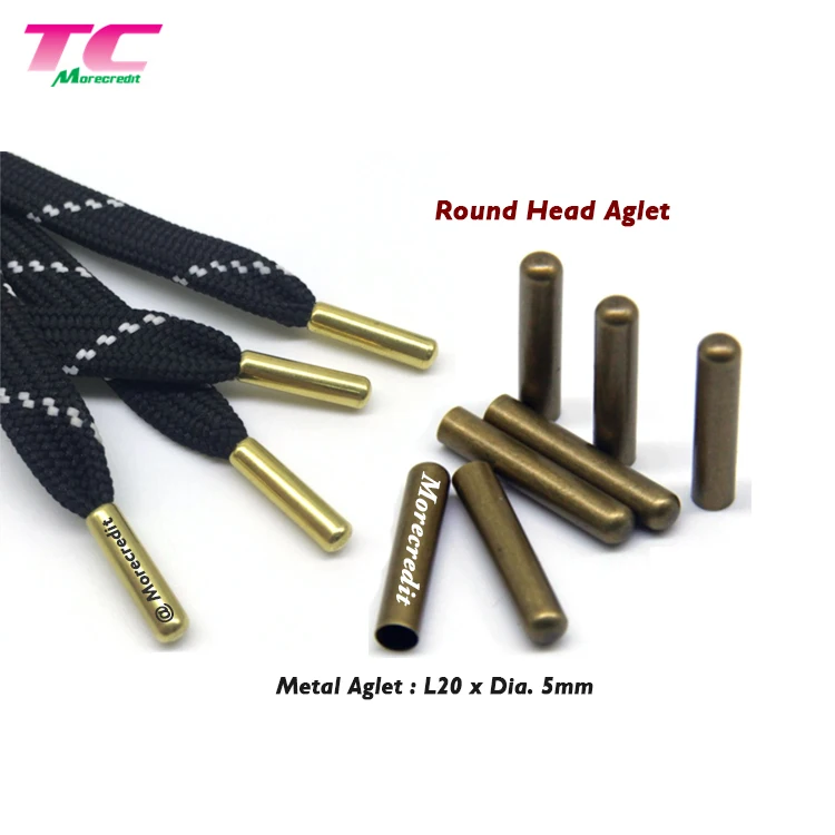 Morecredit Best Selling  Bullets Shape Shoelace Aglets Factory, Wholesale Round Metal End Tips For Rope String Laces