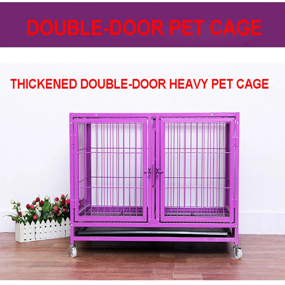 
Manufacturer Hot Sale Double Doors High Quality Metal Dog Cage Bank with Wheels 