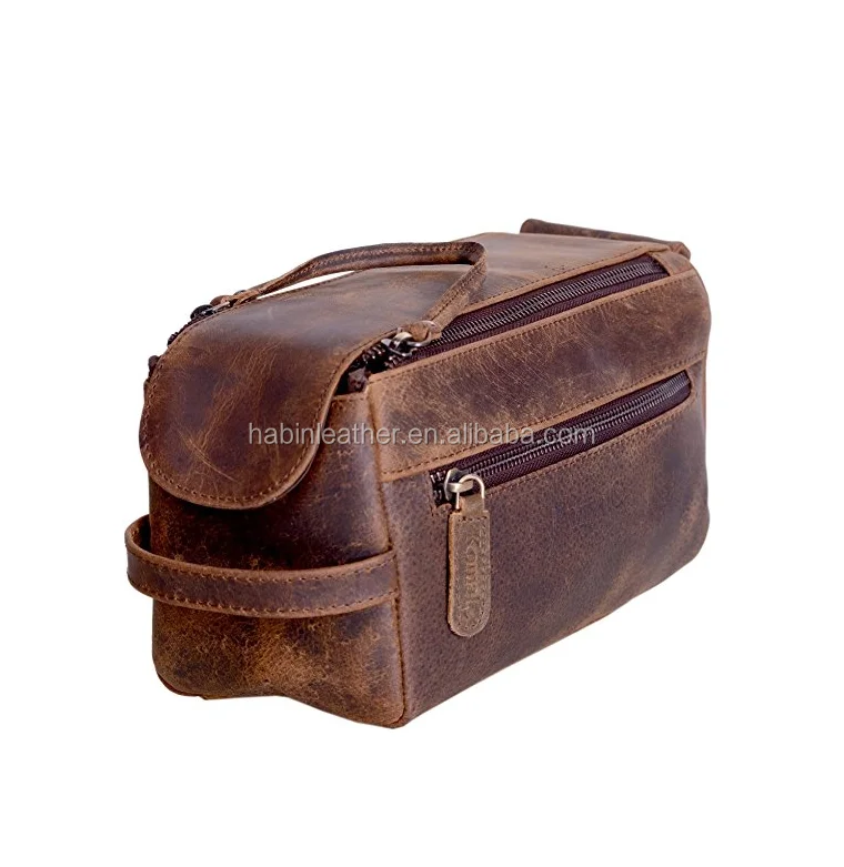 Wholesale Factory Price High Quality Crazy Horse Pu Leather Mens Travel Wash Bag