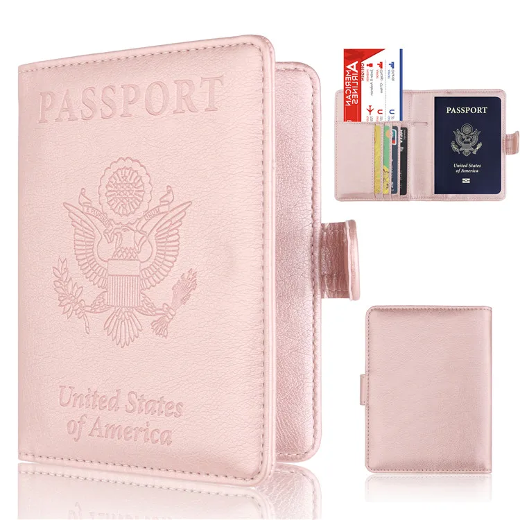 2019 PU Leather Passport Holder RFID Blocking Credit Card Passport Ticket Money Travel Holder for United States of America